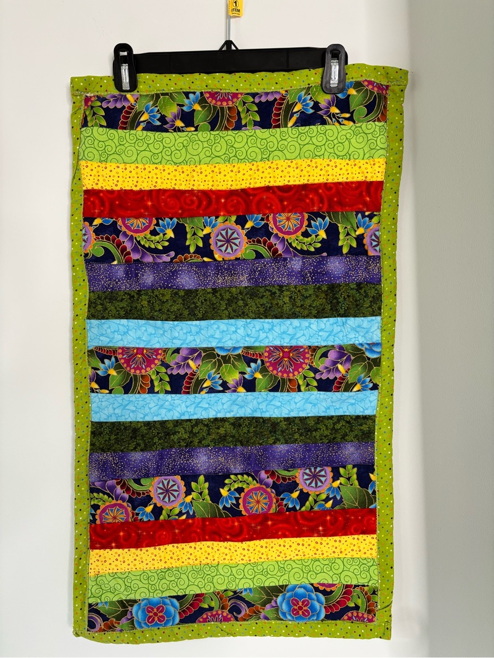Baby Changing Pad Vibrant Multicolor Striped Quilt Throw with Green Border